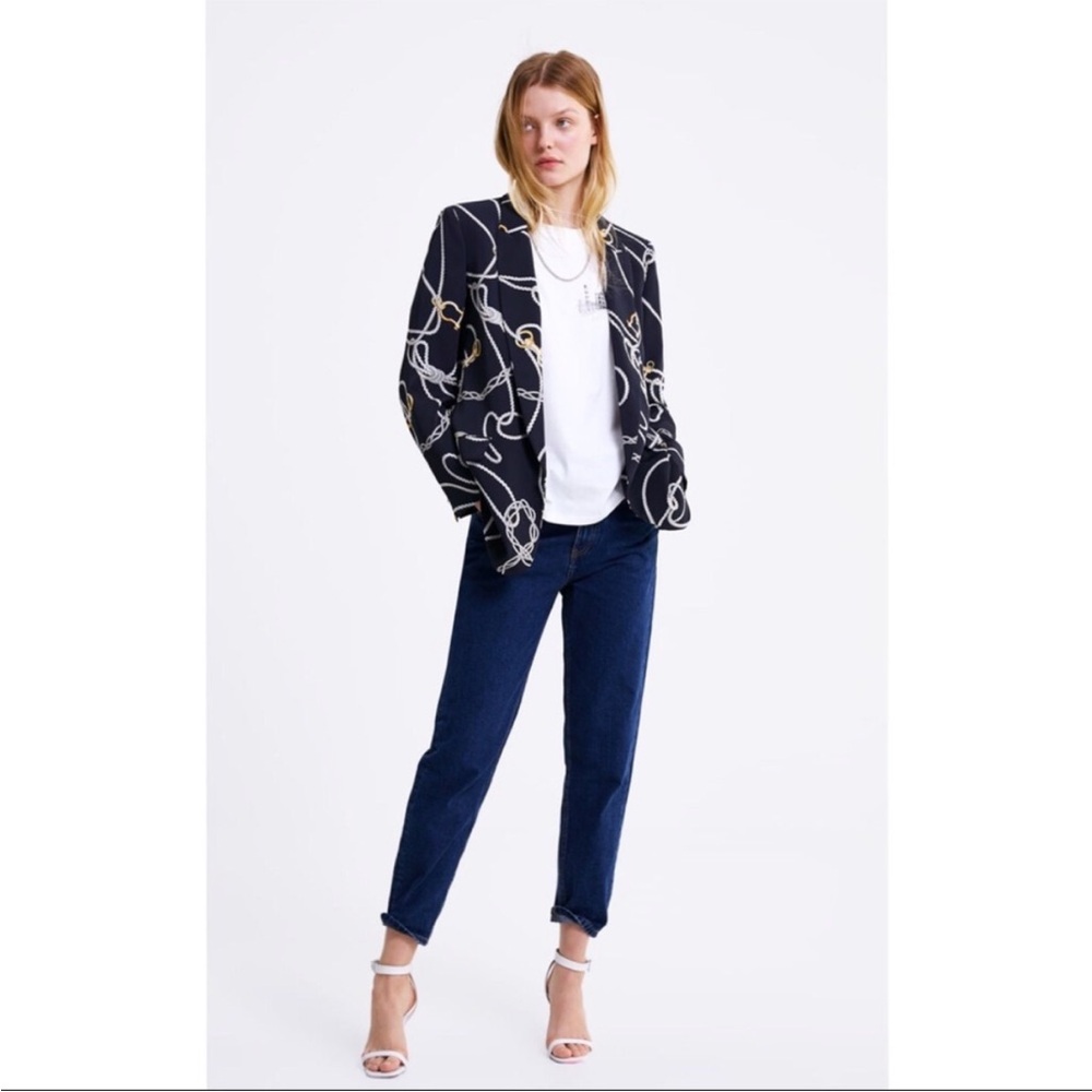 Zara Chain Rope Blazer Navy open front L